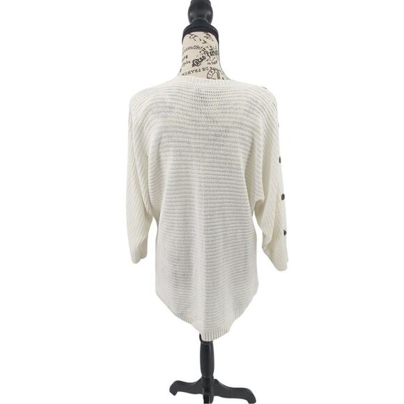 Womens Knit Sweater Large Ivory Dolman Sleeve Button Detail Textured Comfy - Picture 6 of 14